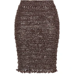 Brown Polyester Midi Skirt