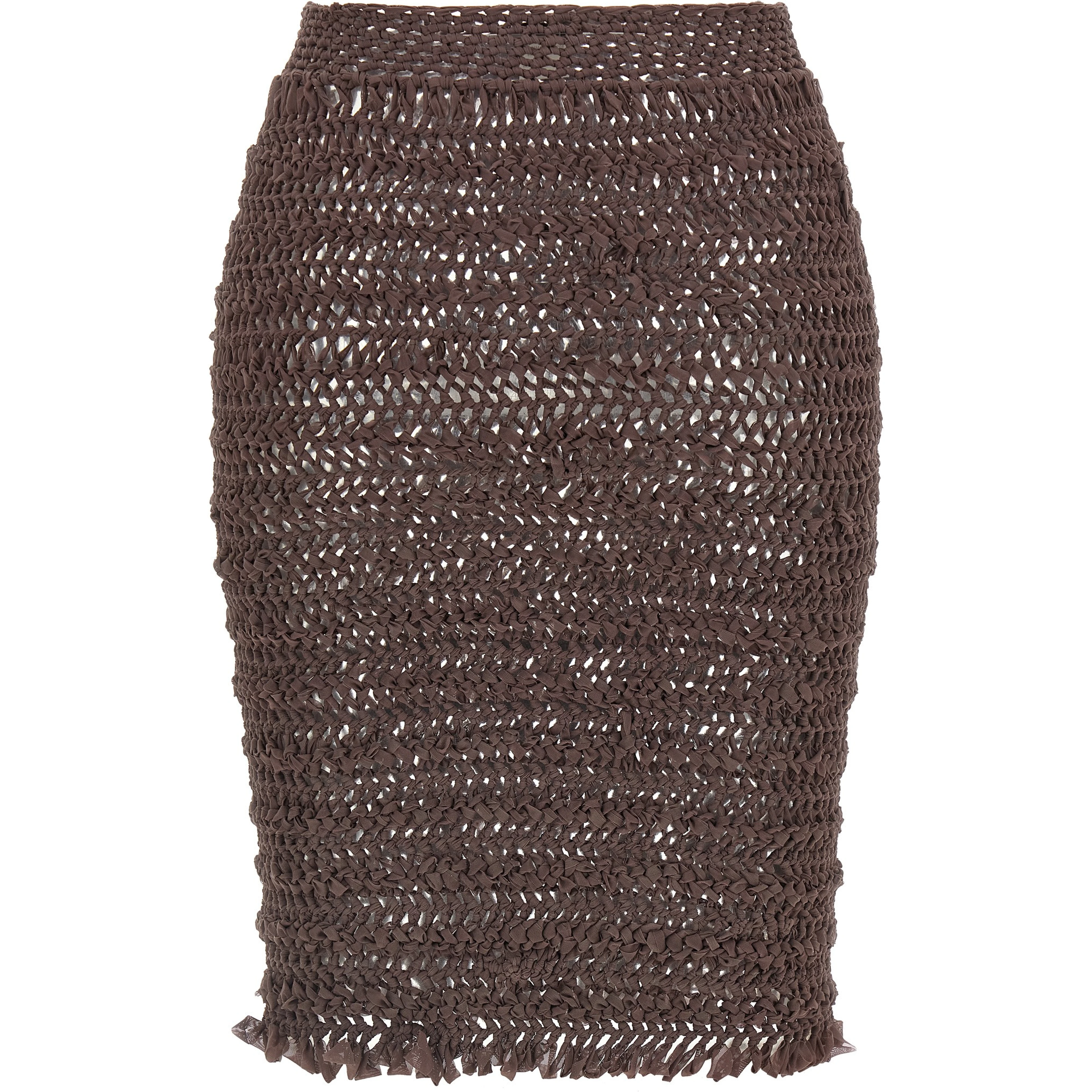 Brown Polyester Midi Skirt