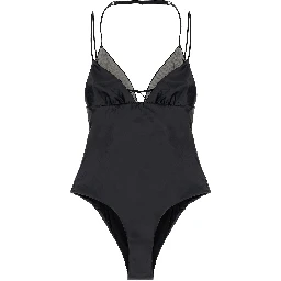 Black Polyester One-Piece Swimsuit