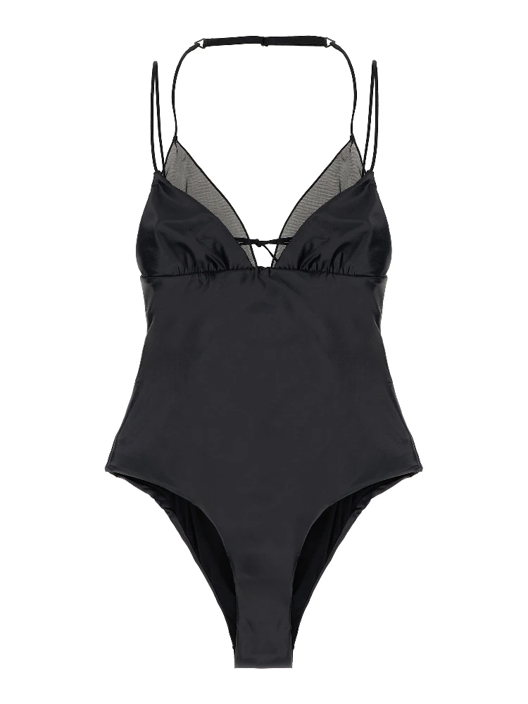 Black Polyester One-Piece Swimsuit