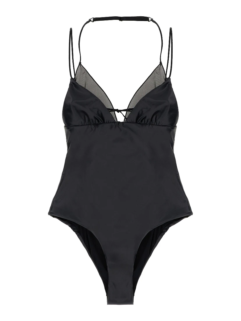 Black Polyester One-Piece Swimsuit
