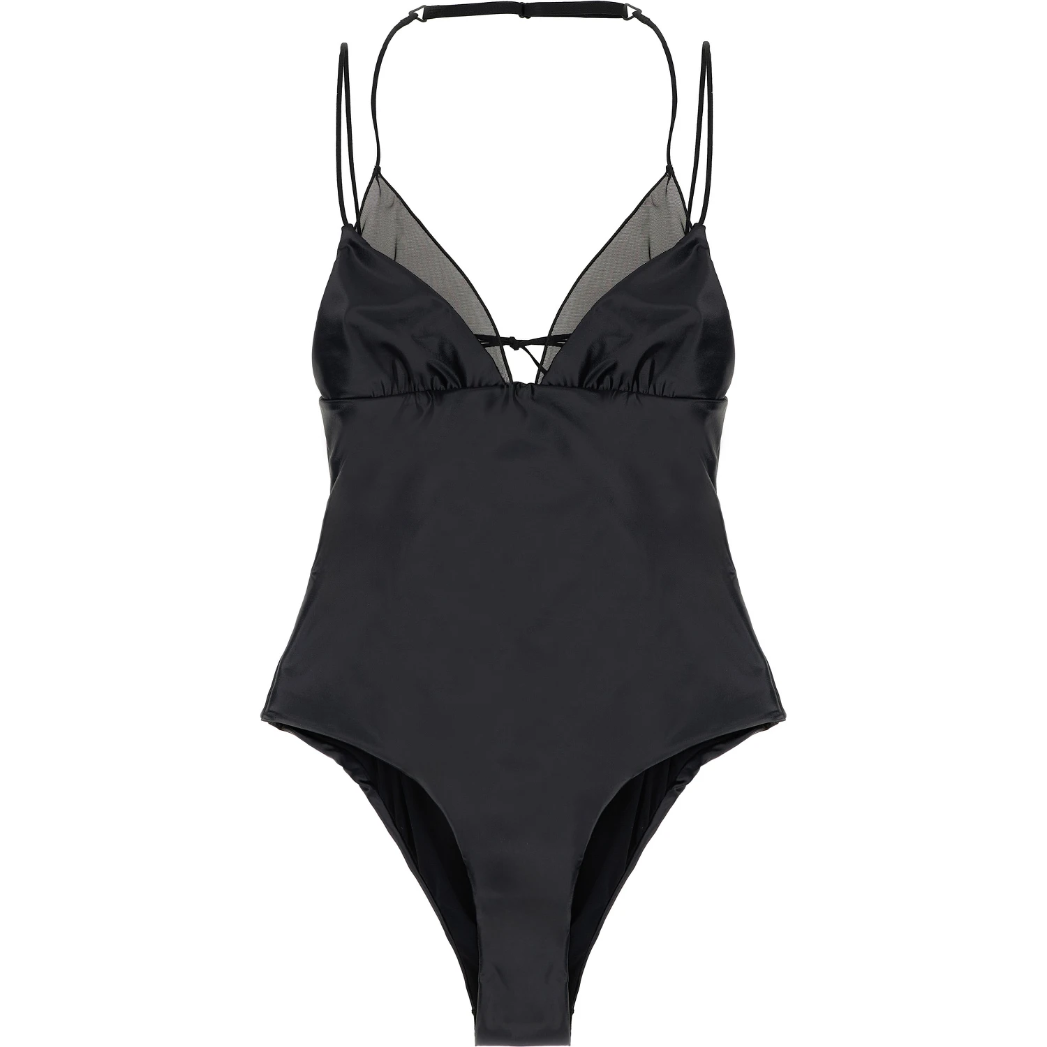 Black Polyester One-Piece Swimsuit