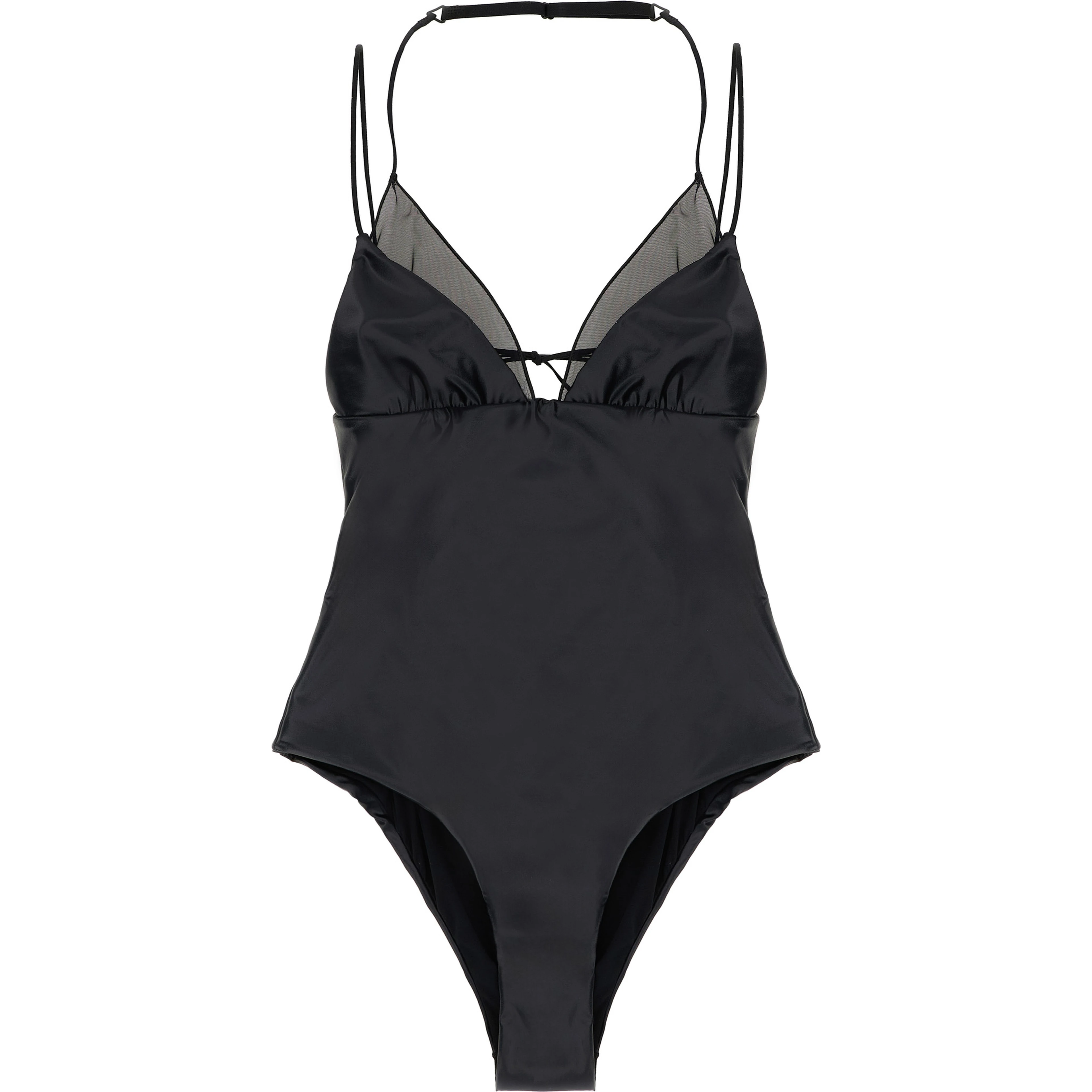 Black Polyester One-Piece Swimsuit