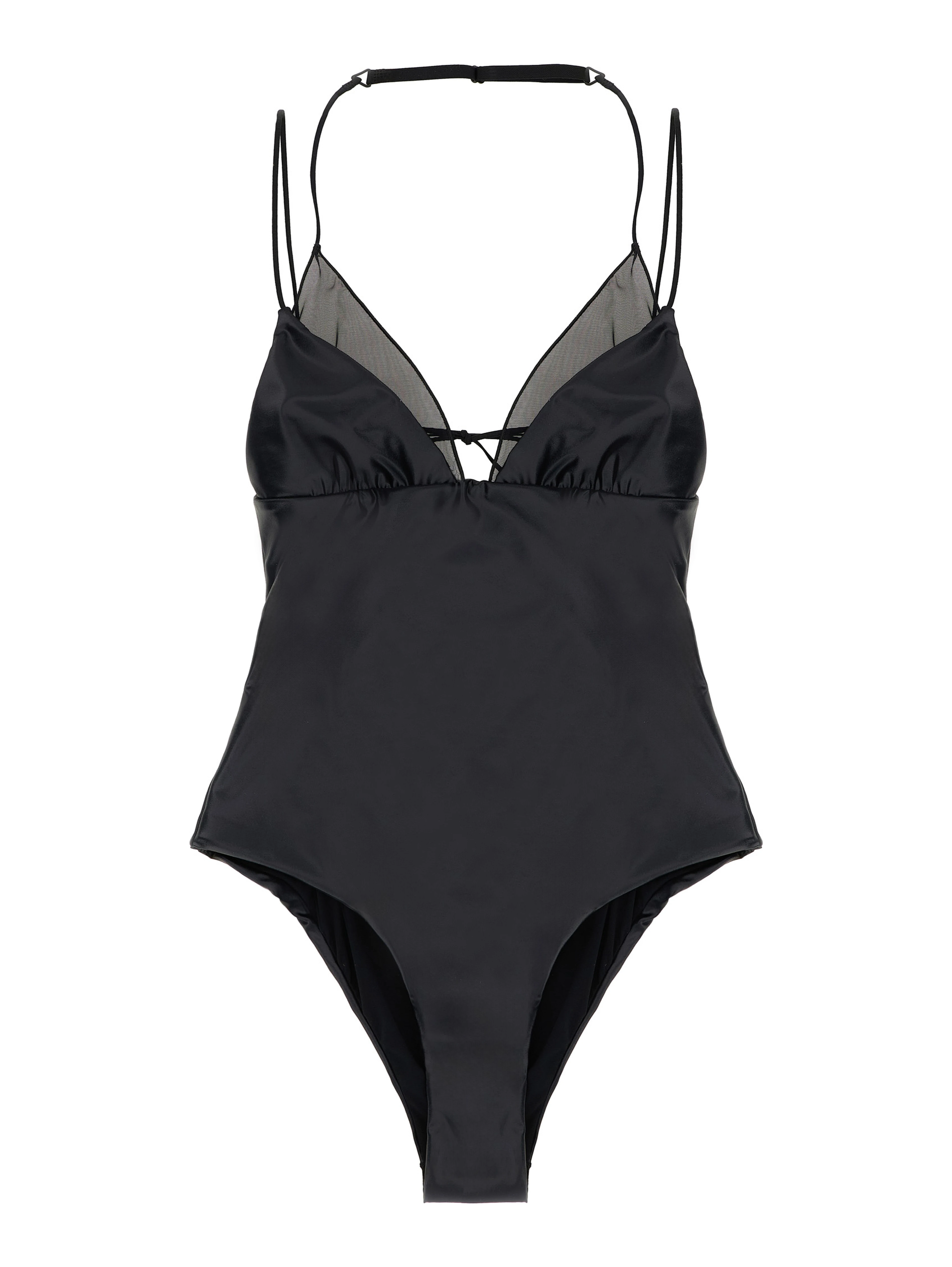 Black Polyester One-Piece Swimsuit