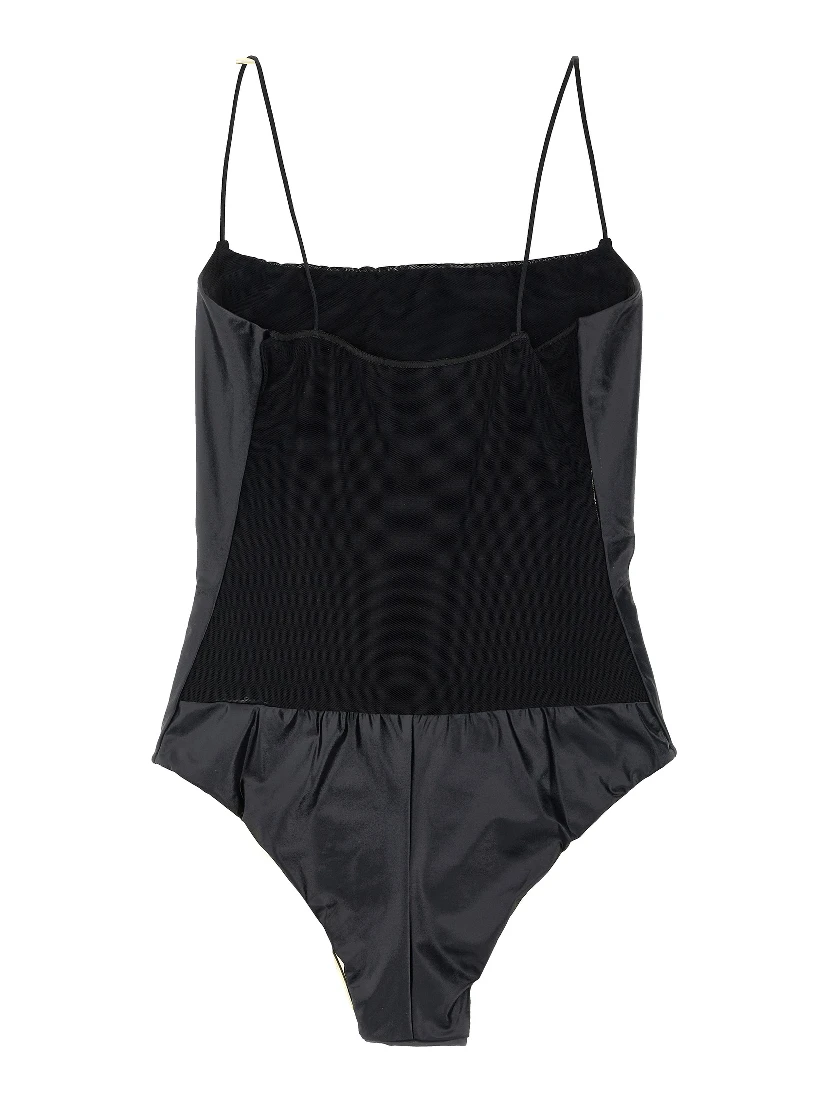 Black Polyester One-Piece Swimsuit