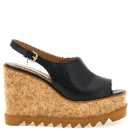 Black Polyurethane Wedge Sandals