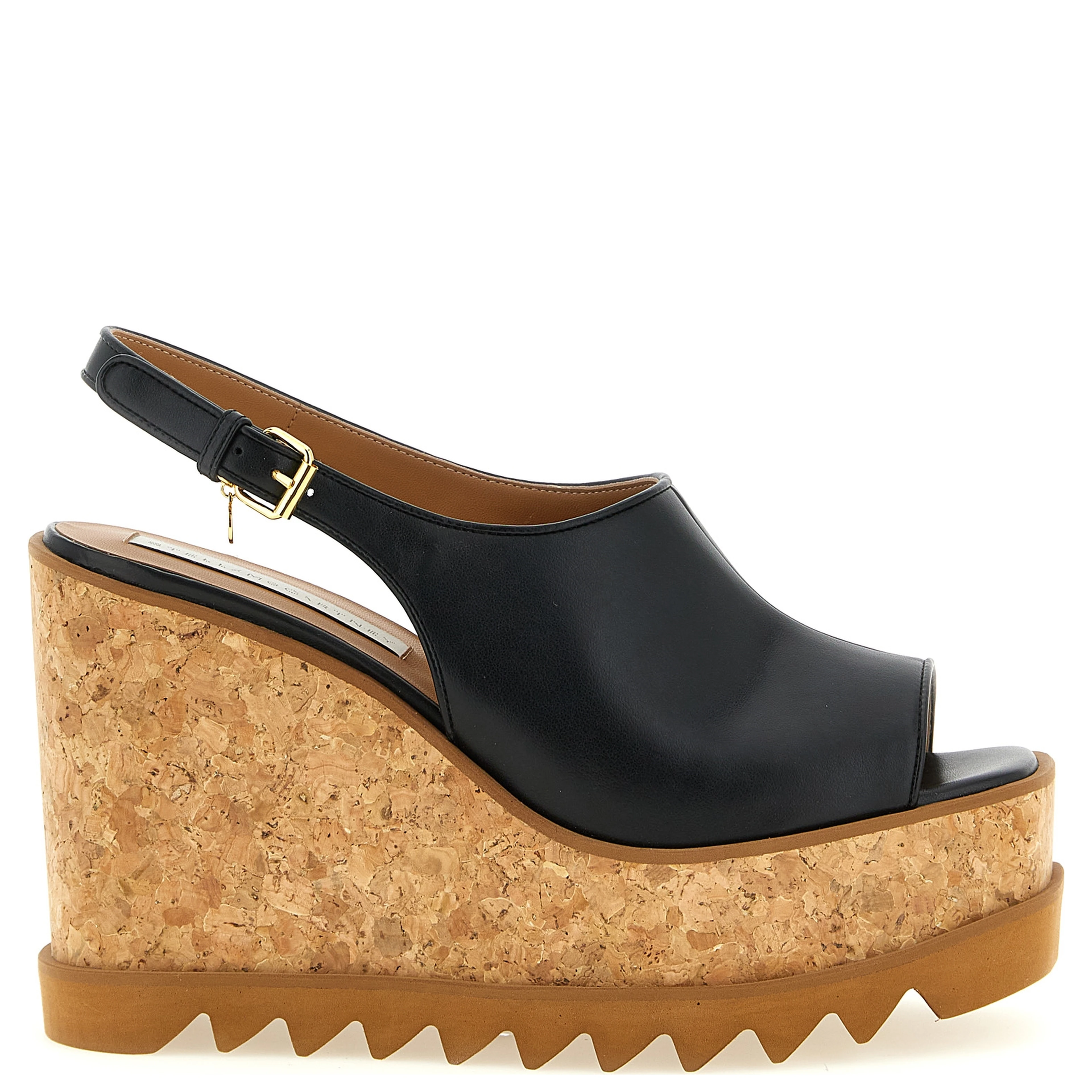 Black Polyurethane Wedge Sandals