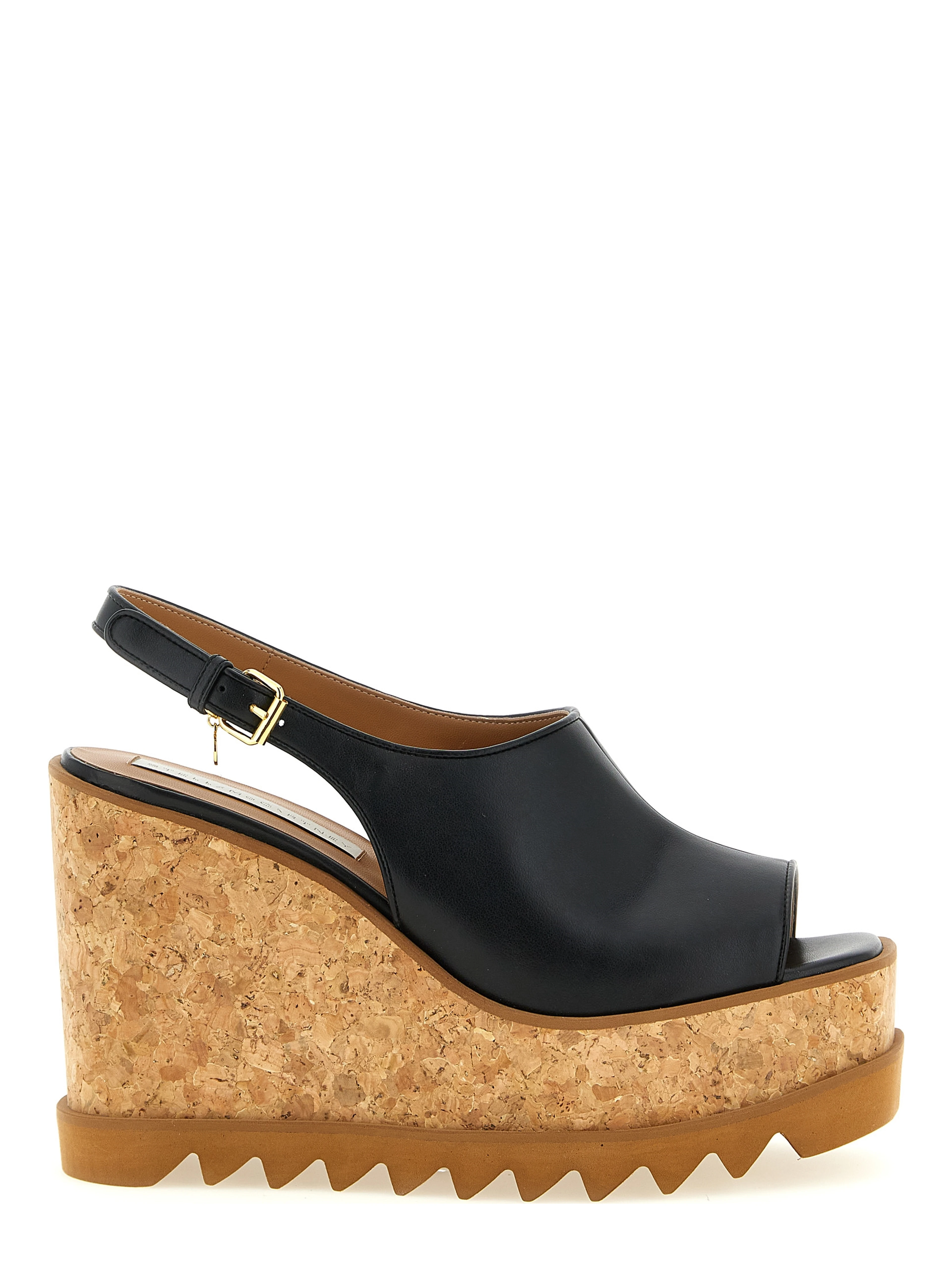 Black Polyurethane Wedge Sandals