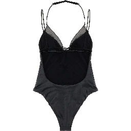 Black Polyester One-Piece Swimsuit