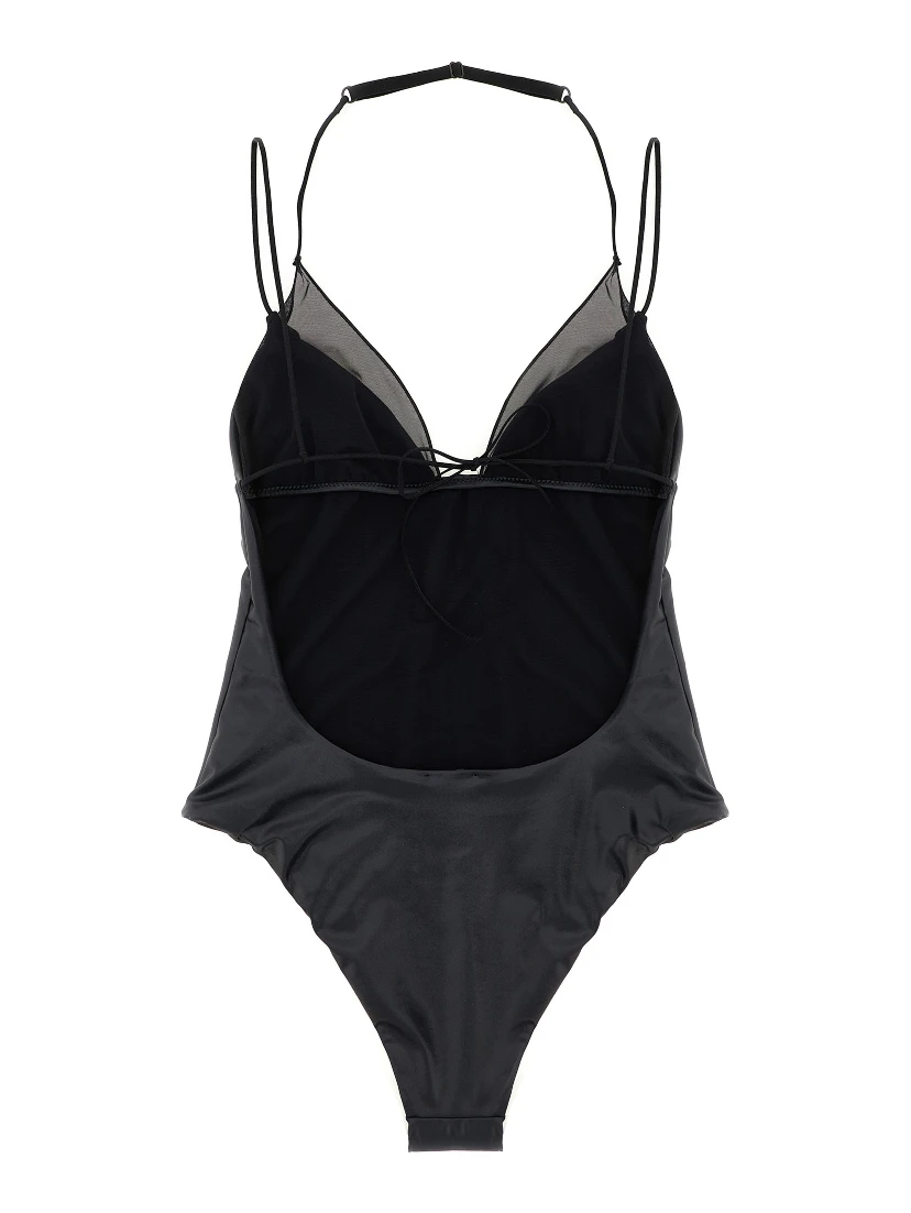 Black Polyester One-Piece Swimsuit