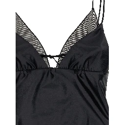 Black Polyester One-Piece Swimsuit