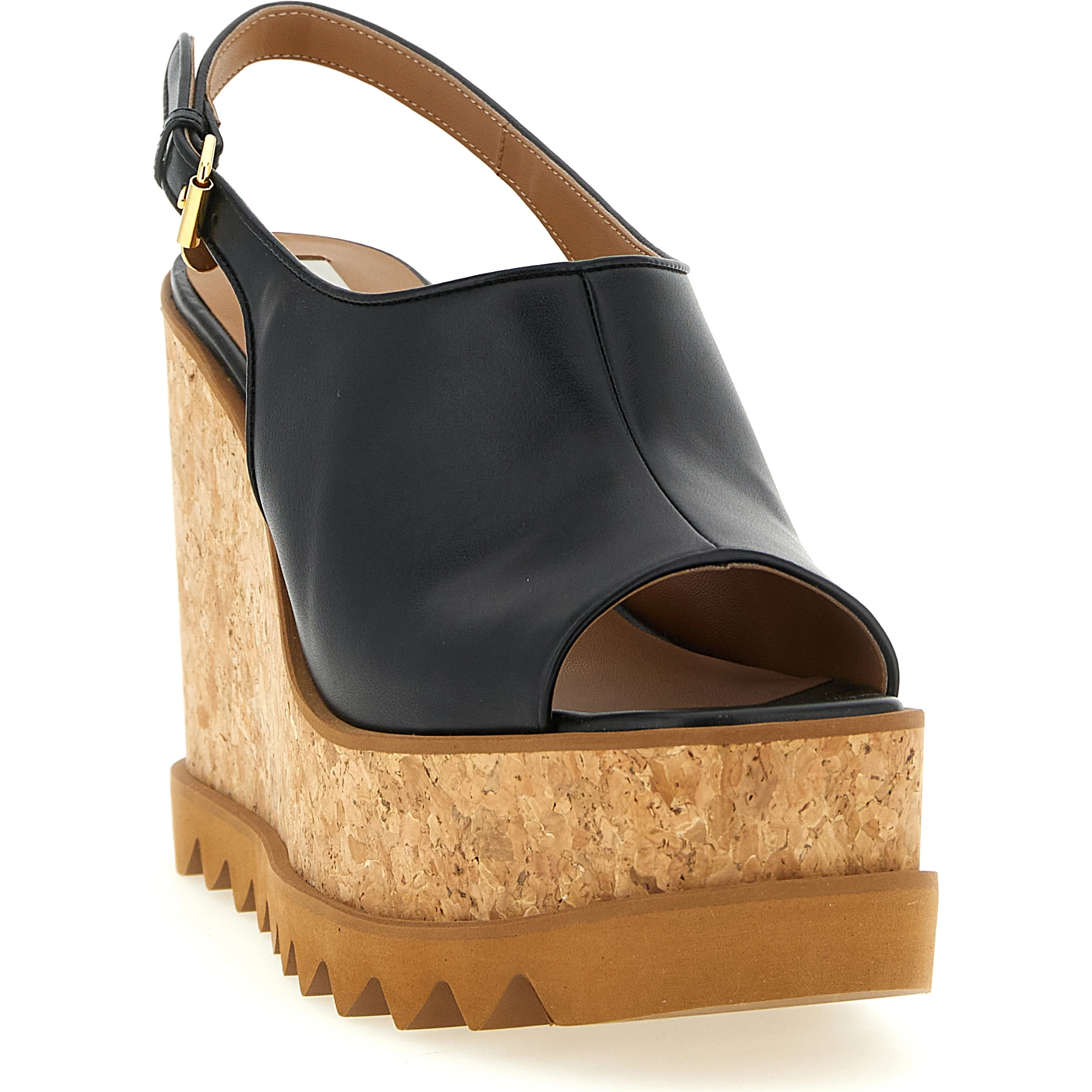 Black Polyurethane Wedge Sandals