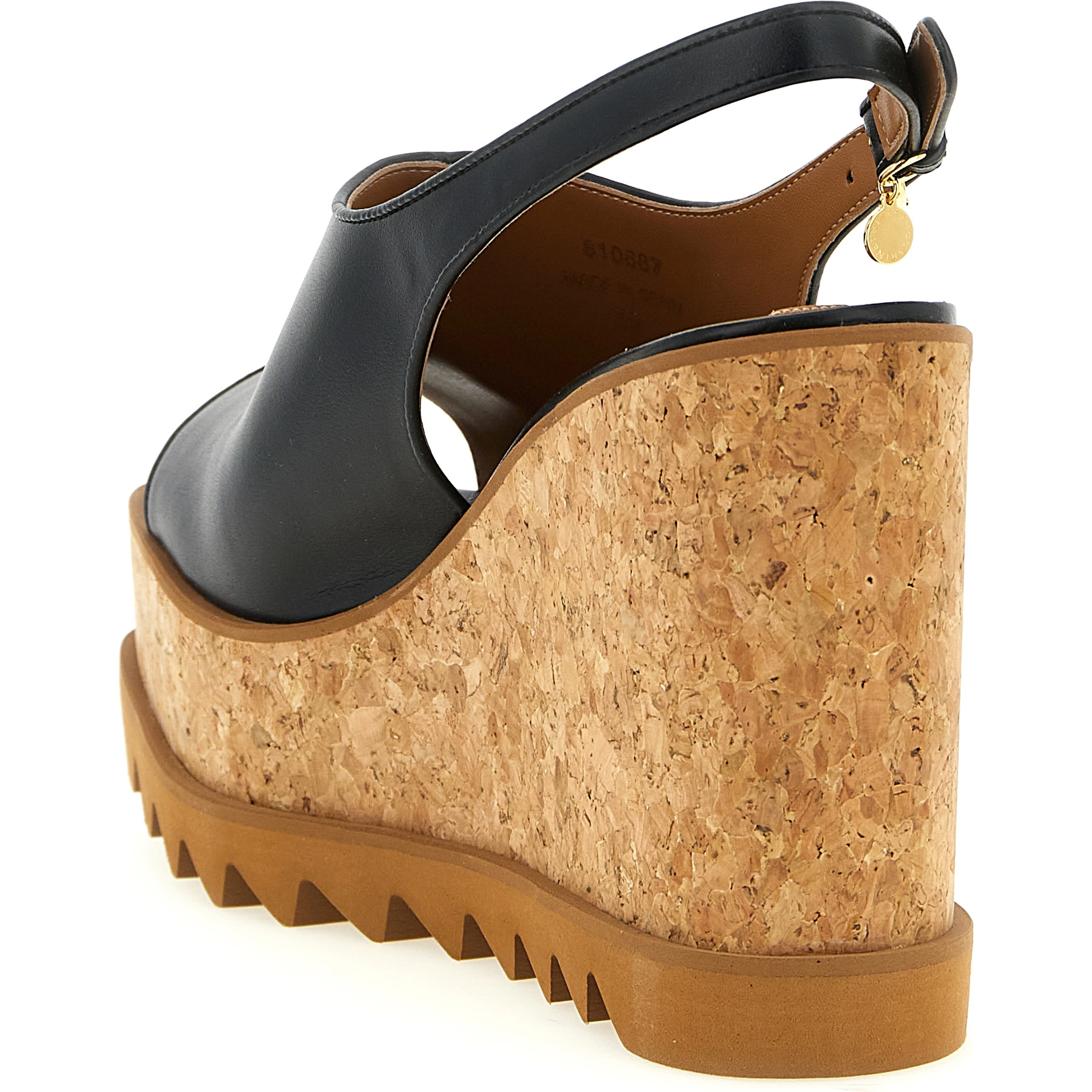 Black Polyurethane Wedge Sandals