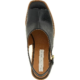 Black Polyurethane Wedge Sandals