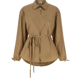 Beige Cotton Full-Length Jacket
