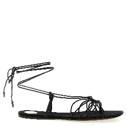 Black Lamb Leather Flat Sandals