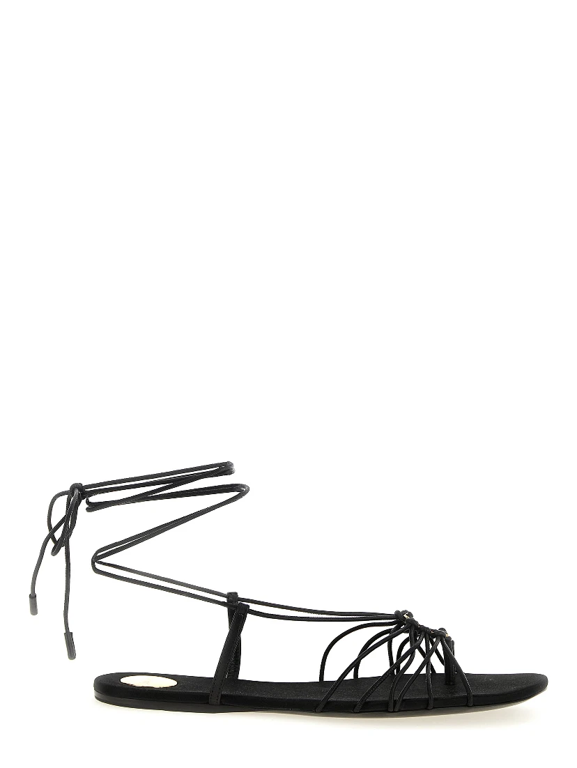 Black Lamb Leather Flat Sandals