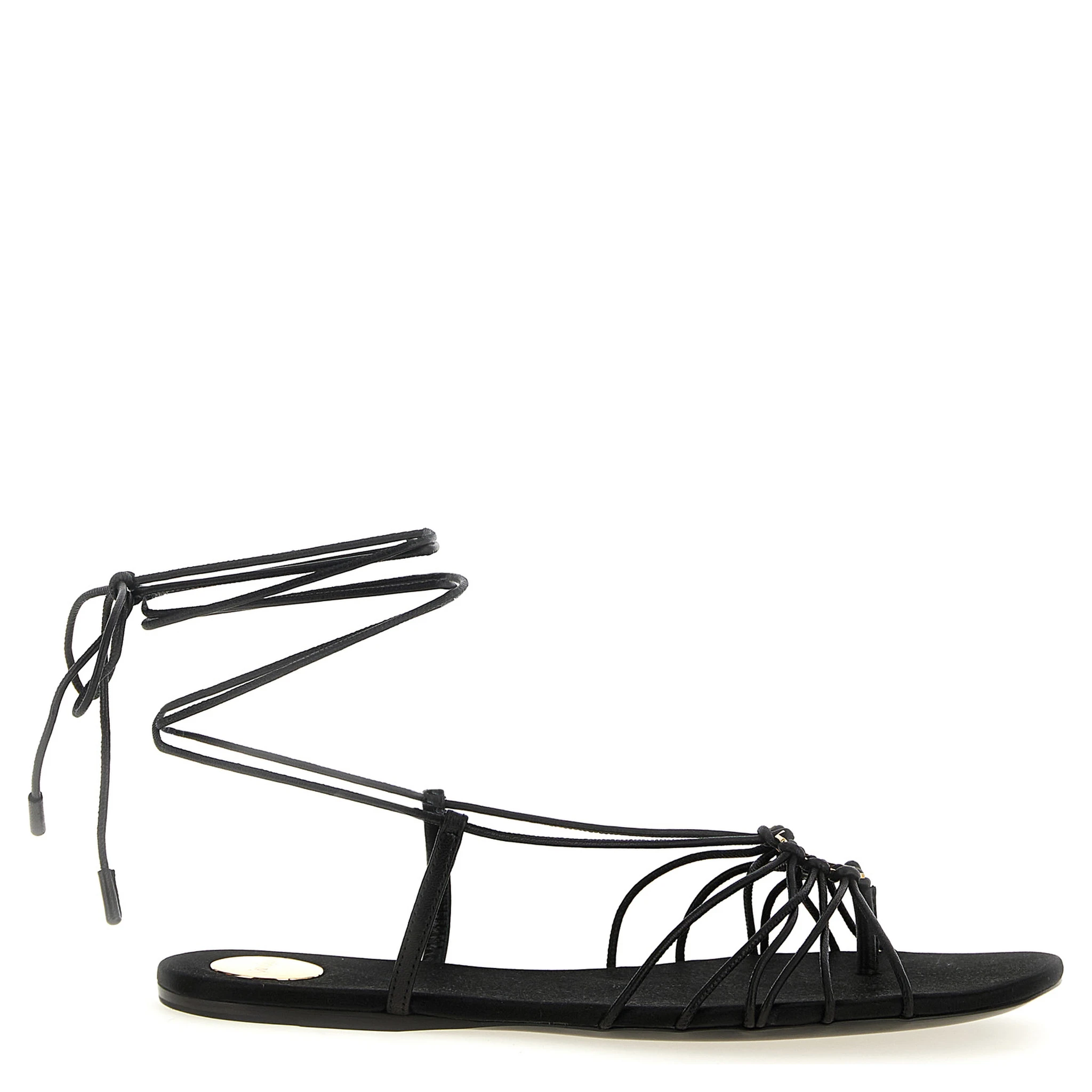 Black Lamb Leather Flat Sandals