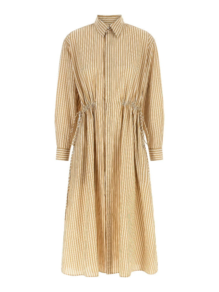 Beige Cotton Midi Dress