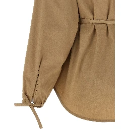 Beige Cotton Full-Length Jacket