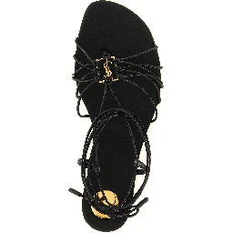 Black Lamb Leather Flat Sandals