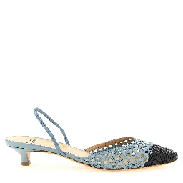 Blue Goatskin Mid Heel Pumps