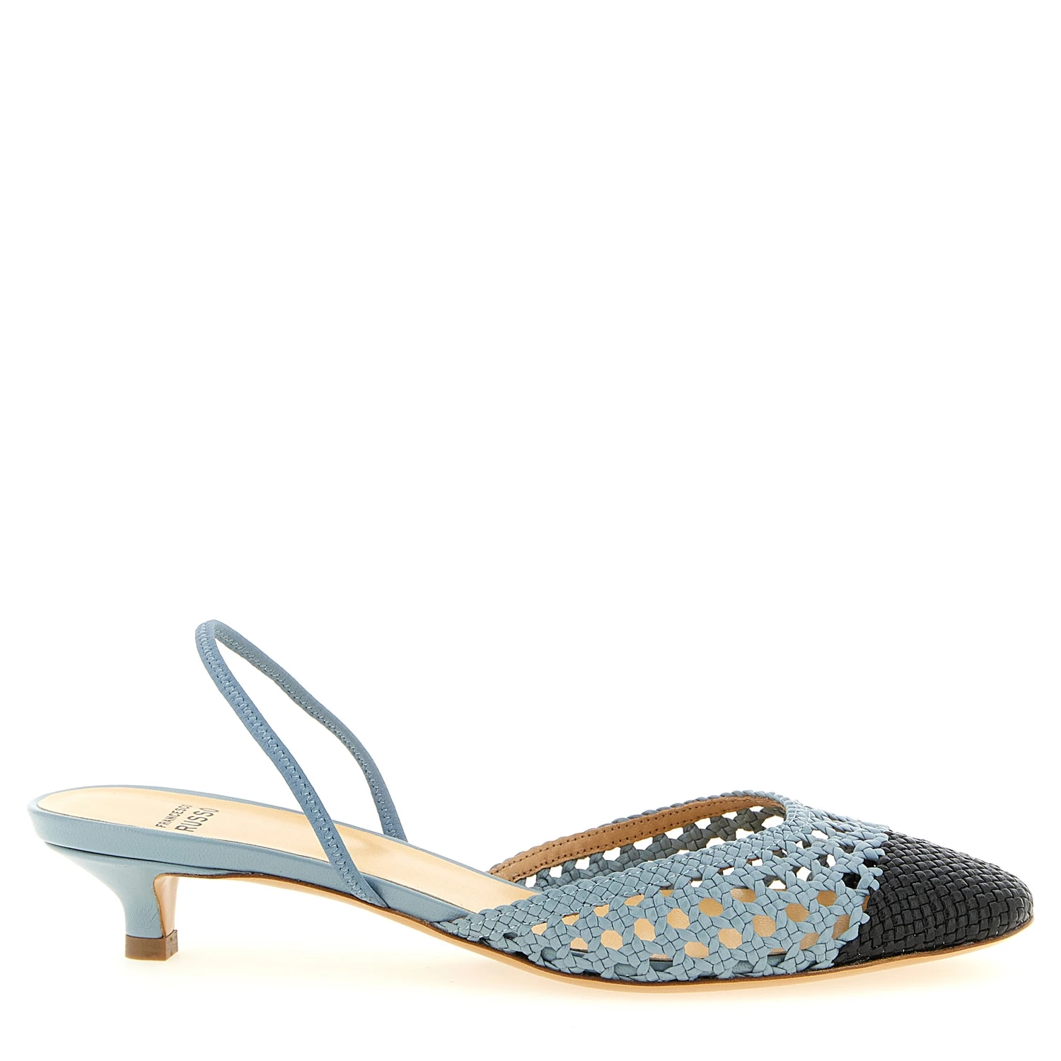Blue Goatskin Mid Heel Pumps