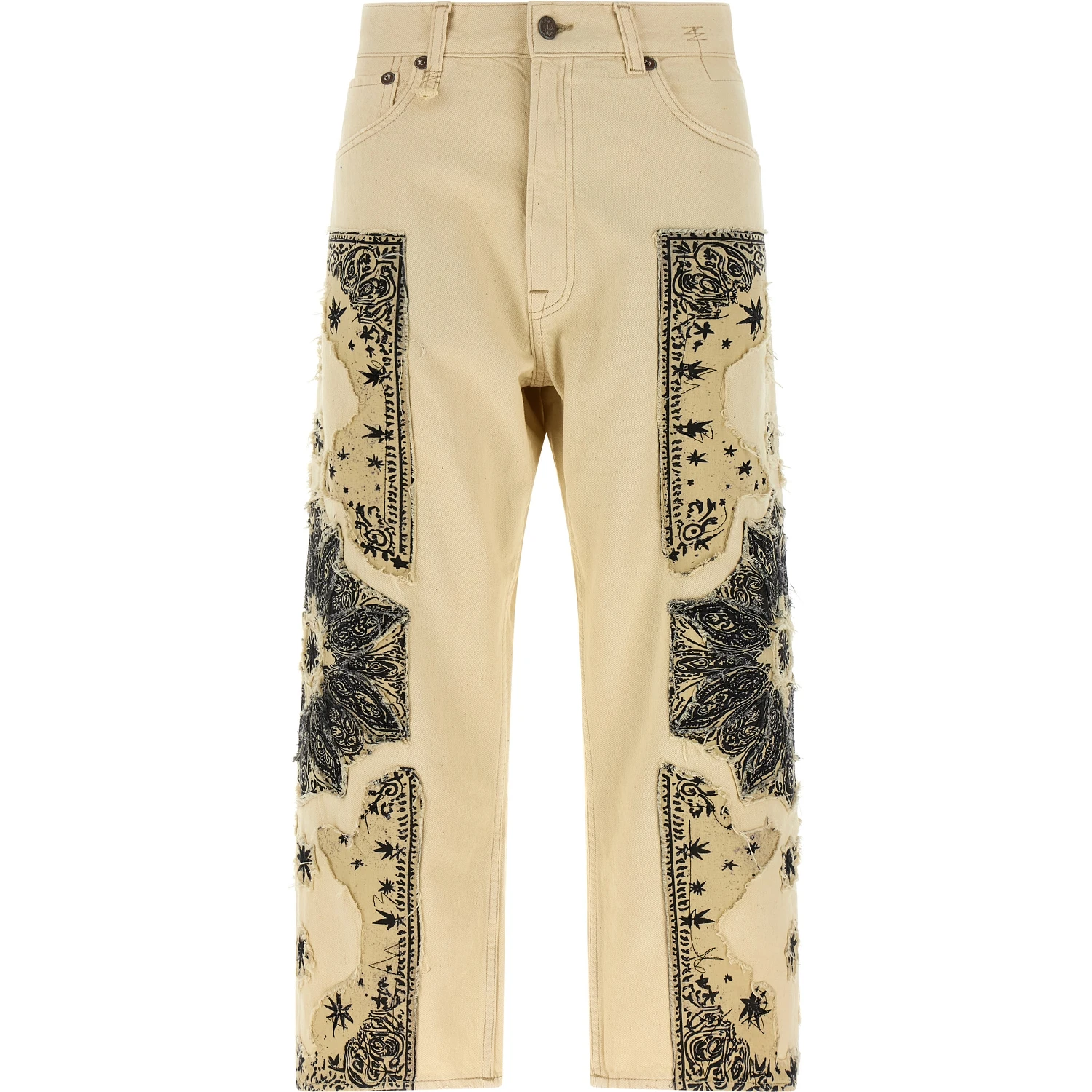 Beige Cotton Straight-Leg Jeans