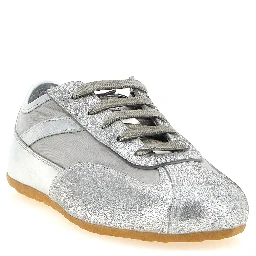 Silver Leather Athletic Sneakers