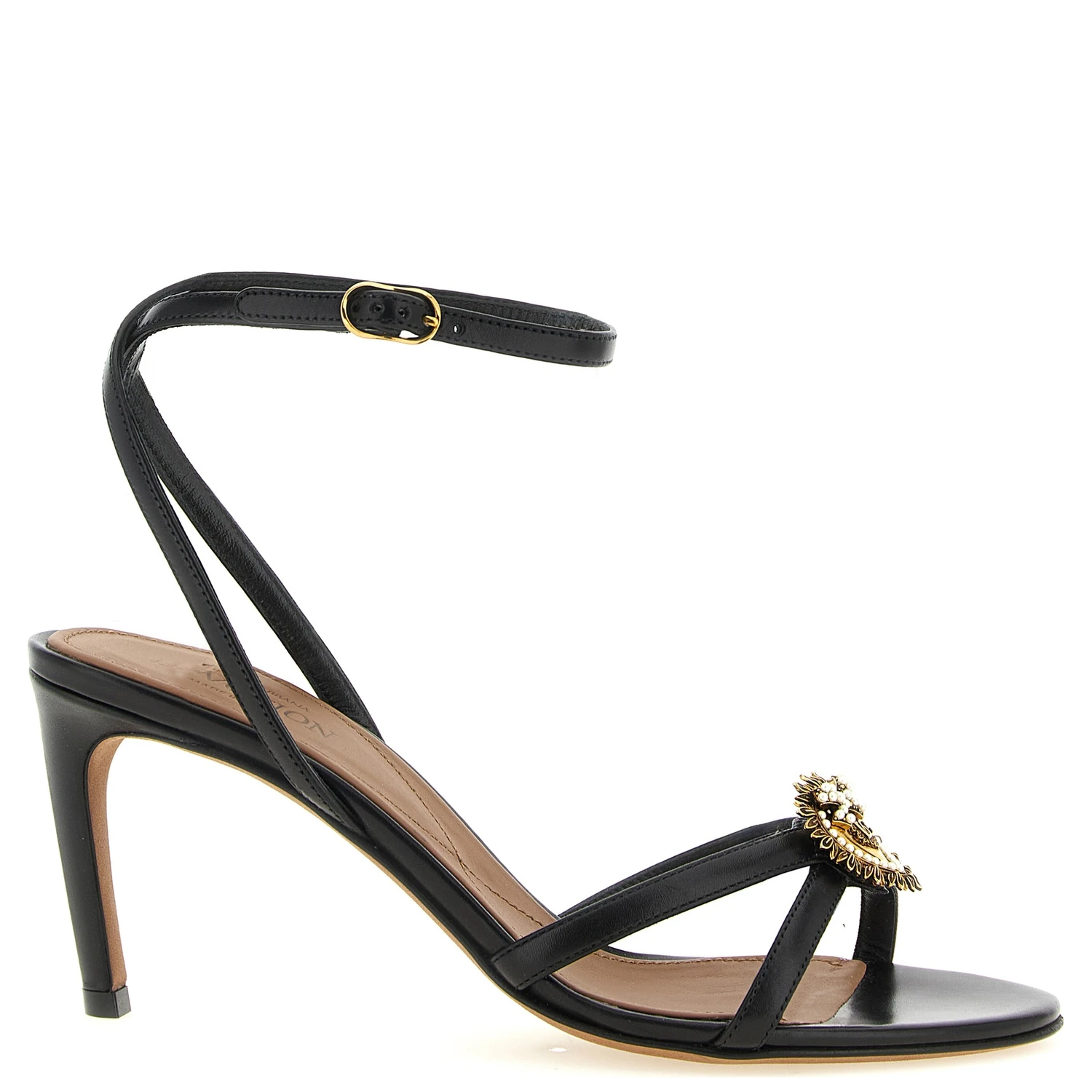 Black Calfskin Stiletto Heel Sandals