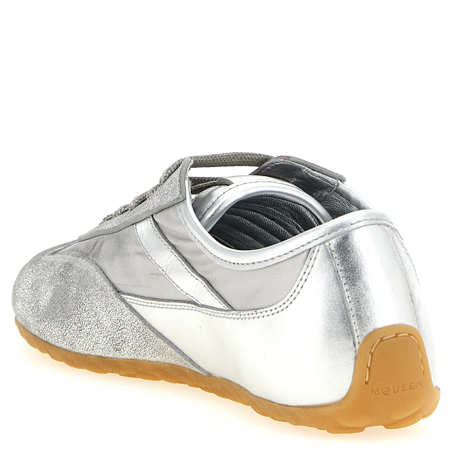 Silver Leather Athletic Sneakers