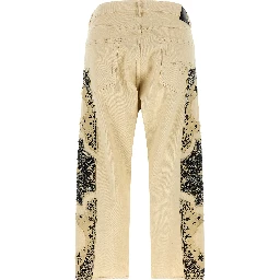 Beige Cotton Straight-Leg Jeans