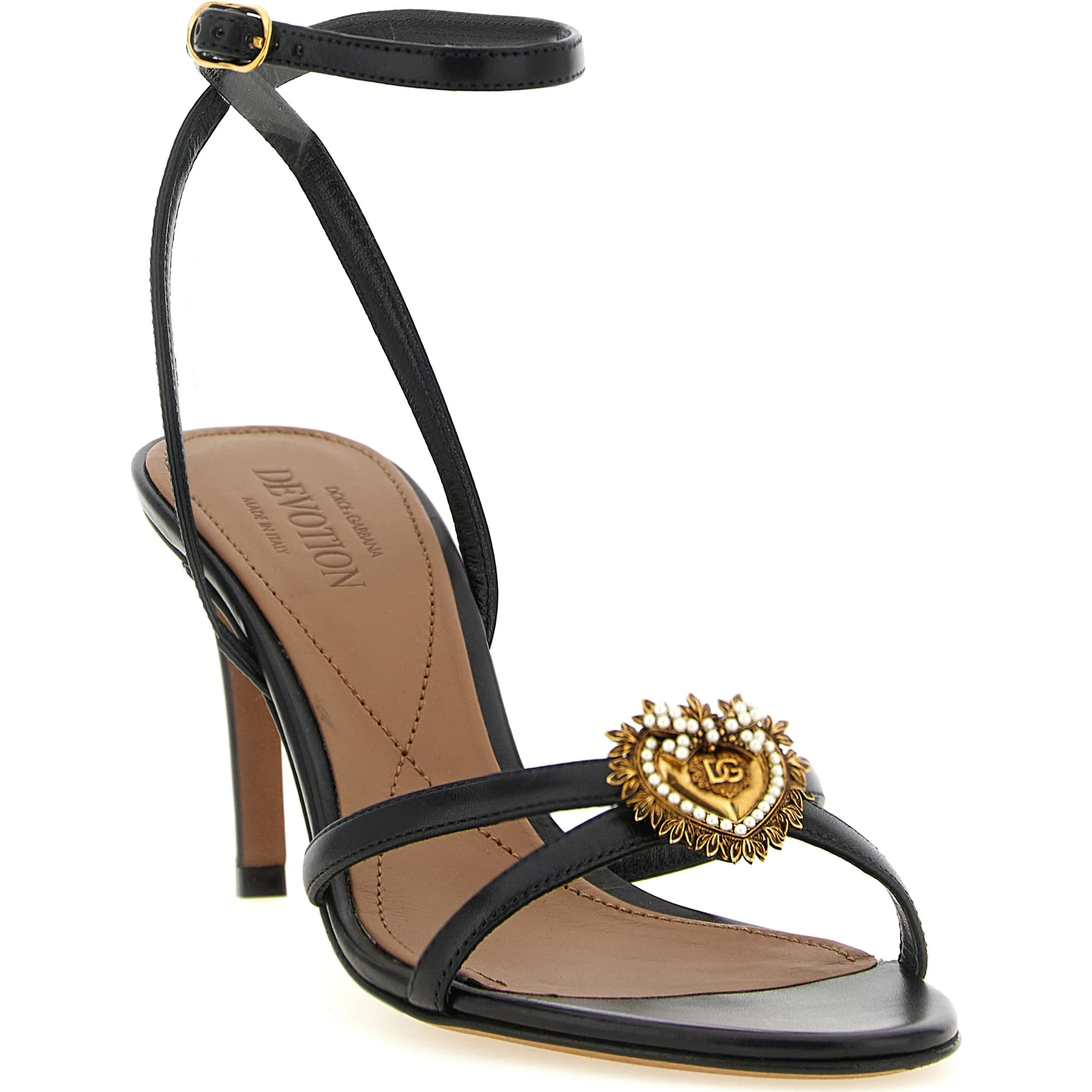 Black Calfskin Stiletto Heel Sandals