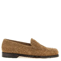 Beige Cowhide Slip-On Loafers
