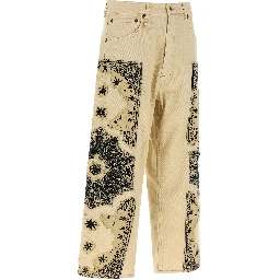 Beige Cotton Straight-Leg Jeans