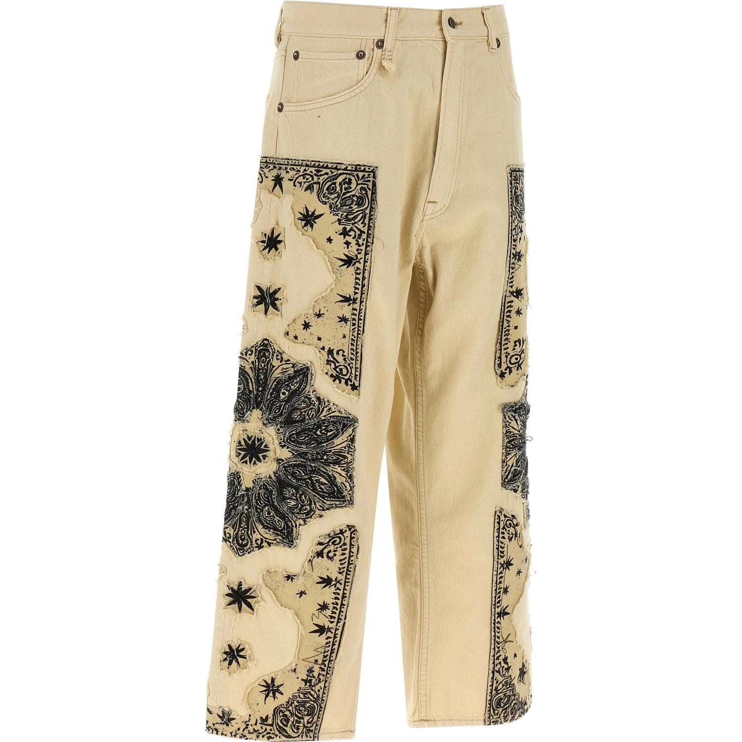 Beige Cotton Straight-Leg Jeans