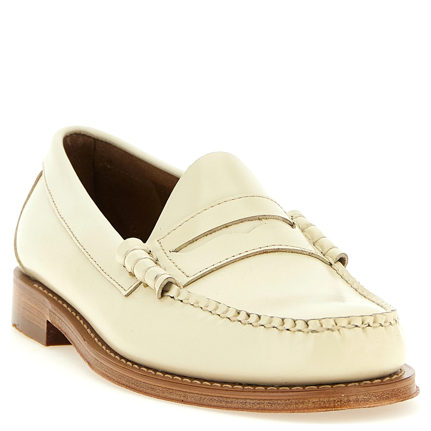 Beige Cowhide Slip-On Loafers