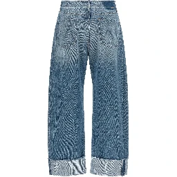 Blue Cotton Cropped Jeans