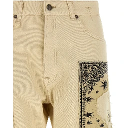 Beige Cotton Straight-Leg Jeans