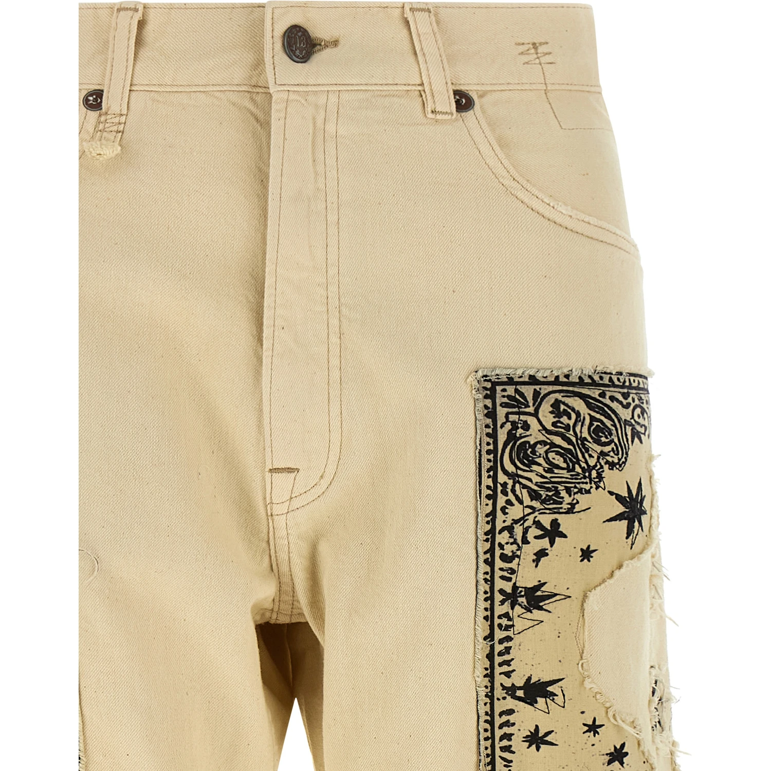 Beige Cotton Straight-Leg Jeans