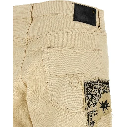 Beige Cotton Straight-Leg Jeans