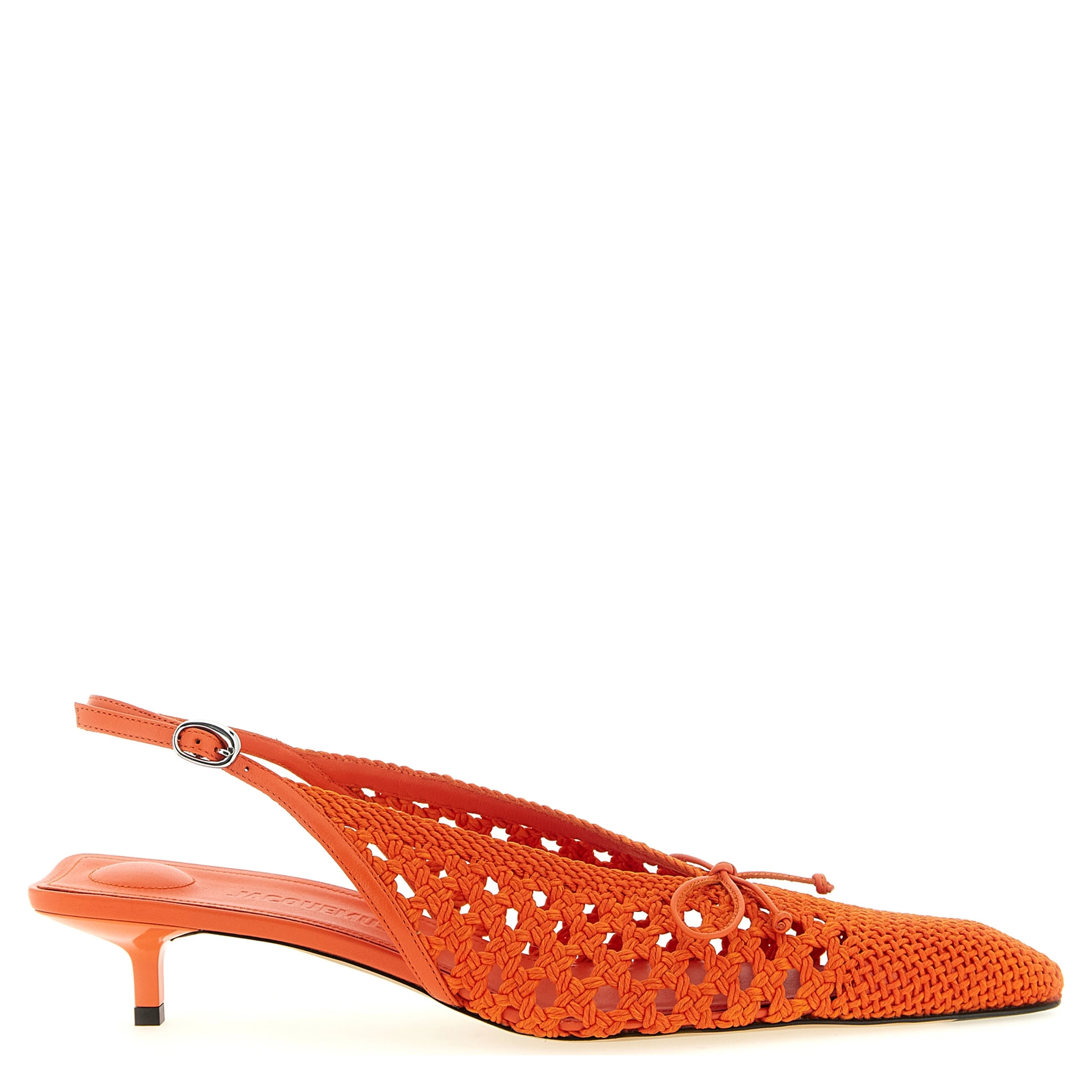 Orange Polyester Mid Heel Pumps