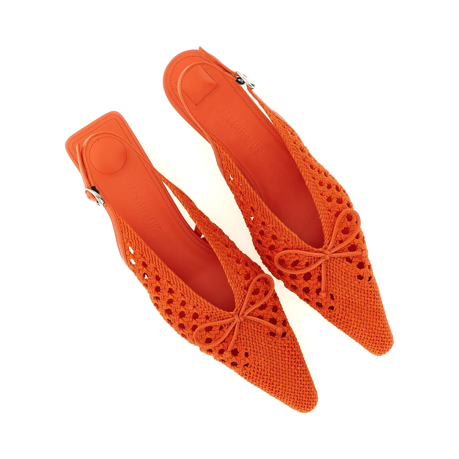 Orange Polyester Mid Heel Pumps
