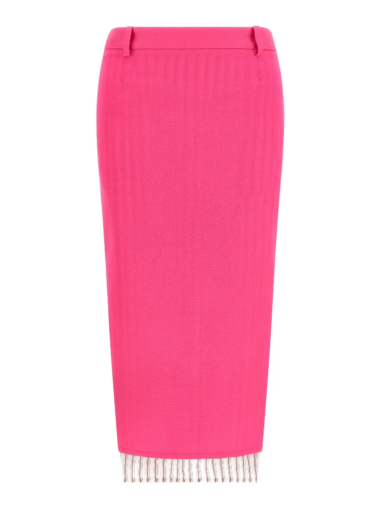 Fuchsia Virgin Wool Midi Skirt