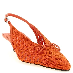 Orange Polyester Mid Heel Pumps