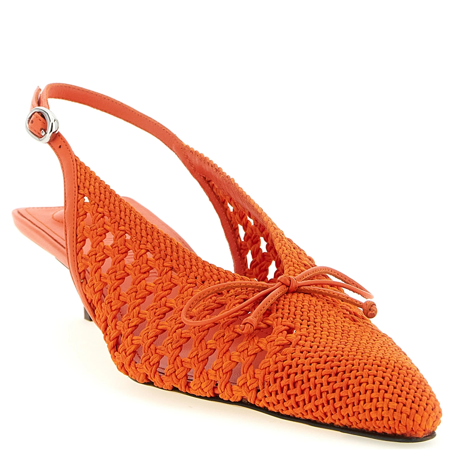 Orange Polyester Mid Heel Pumps
