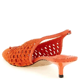 Orange Polyester Mid Heel Pumps