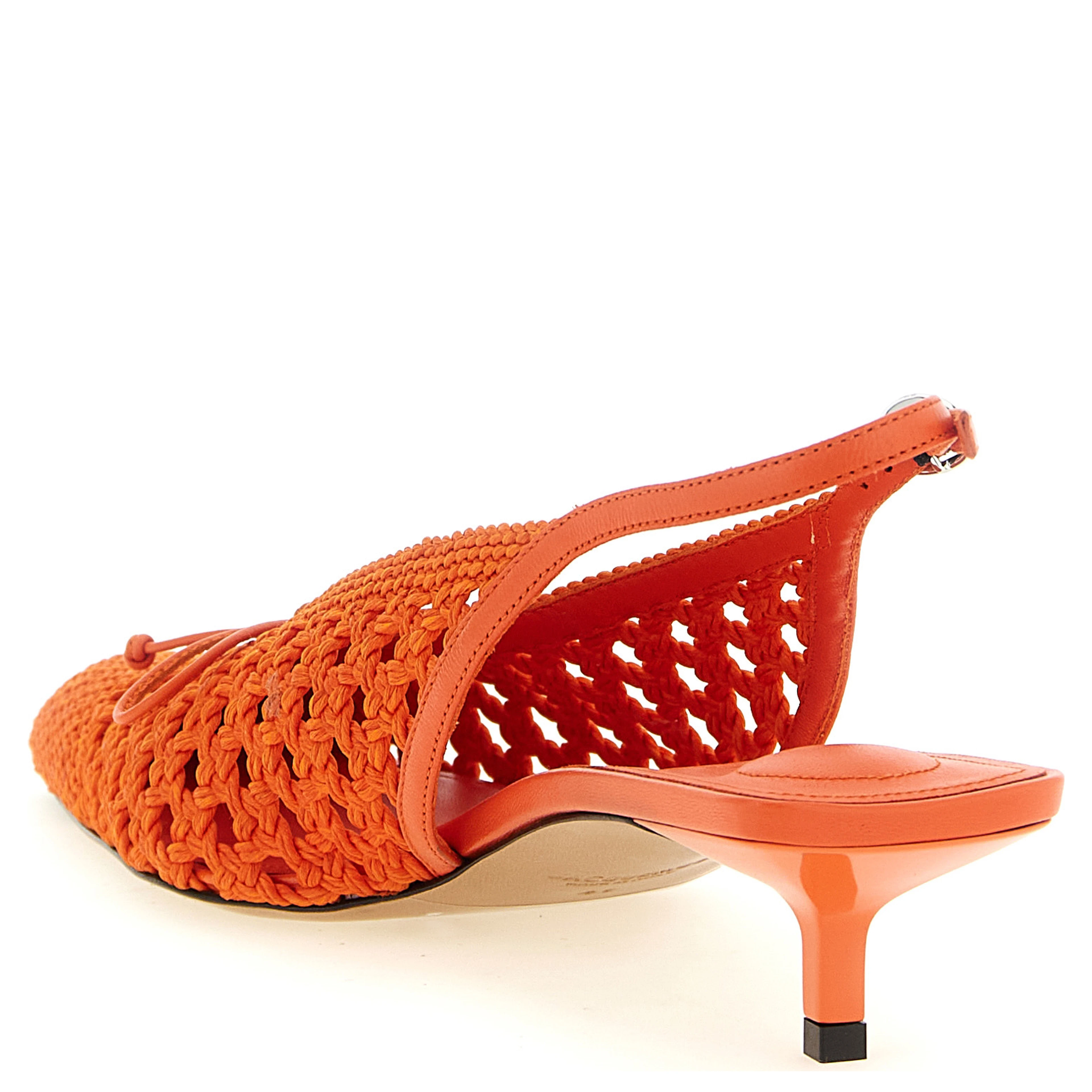 Orange Polyester Mid Heel Pumps