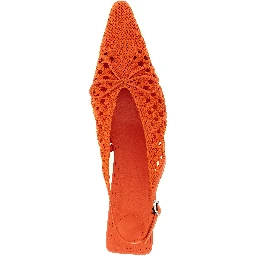 Orange Polyester Mid Heel Pumps