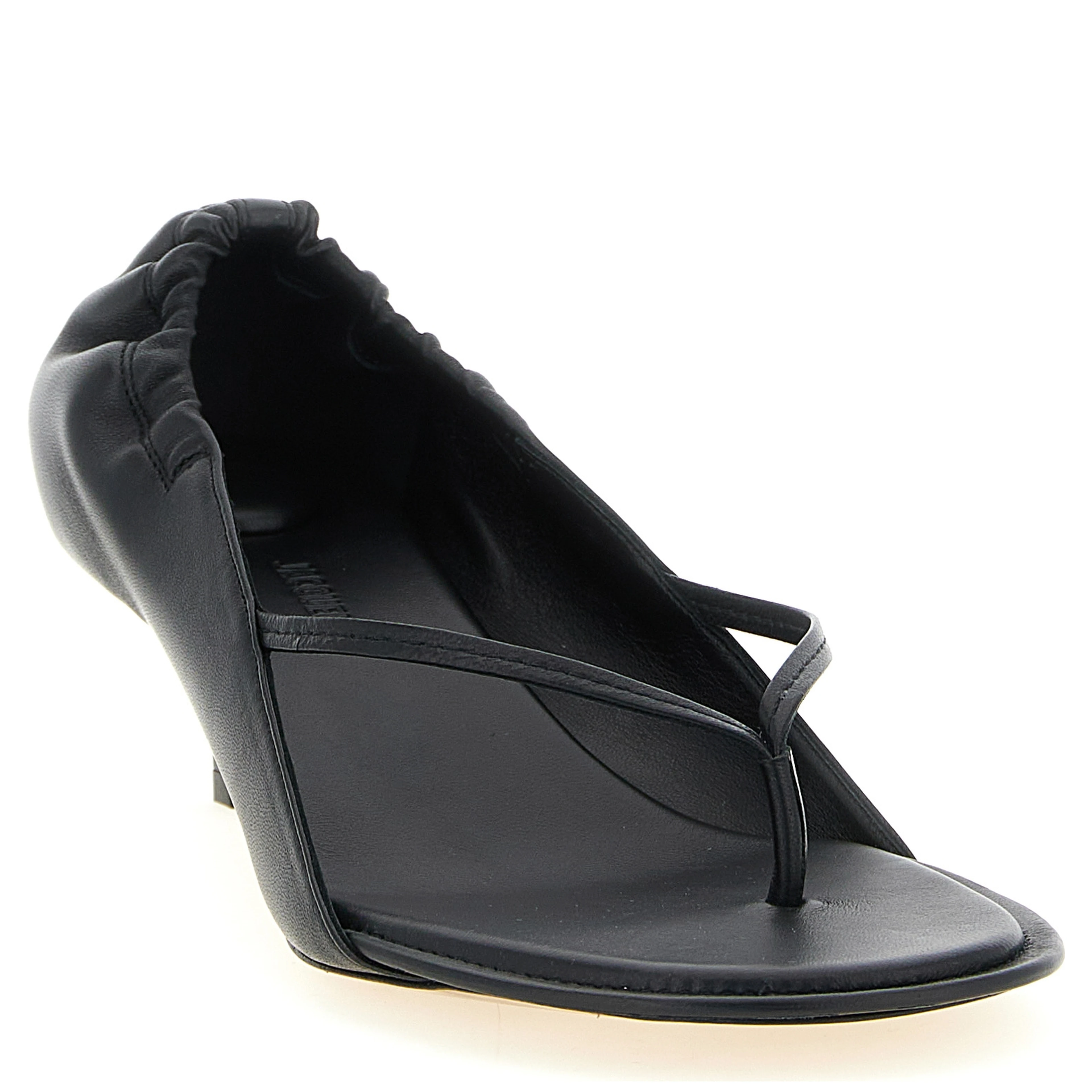 Black Lamb Leather Flat Sandals